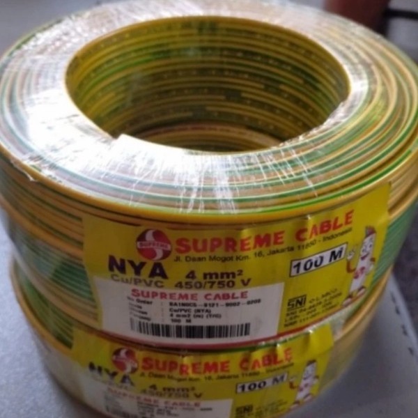 KABEL SUPREME NYA 4mm 100METER KABEL SUPREME NYA 1x4mm KAWAT TUNGGAL / KABEL GROUNDING SNI _ KUNING 