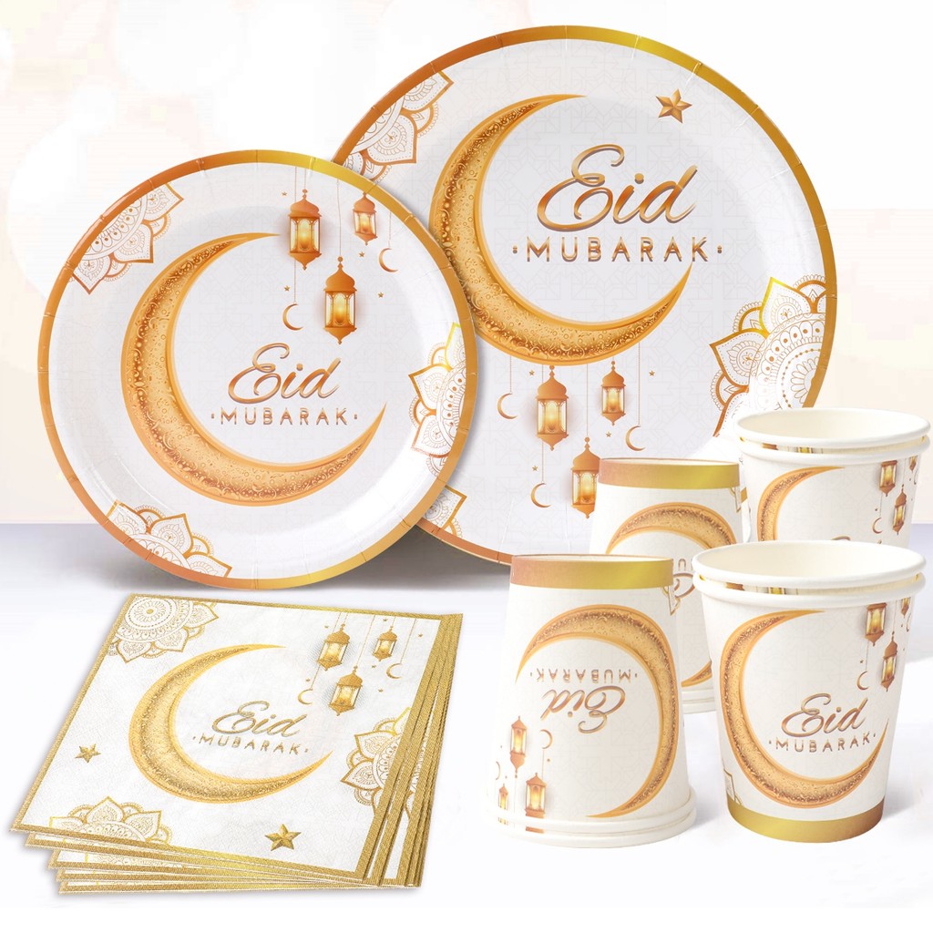 

Eid Mubarak Disposable Tableware Paper Plate Cup Banner Gift Bags Islamic Muslim Party Supplies 2025 Ramadan Kareem Decorations