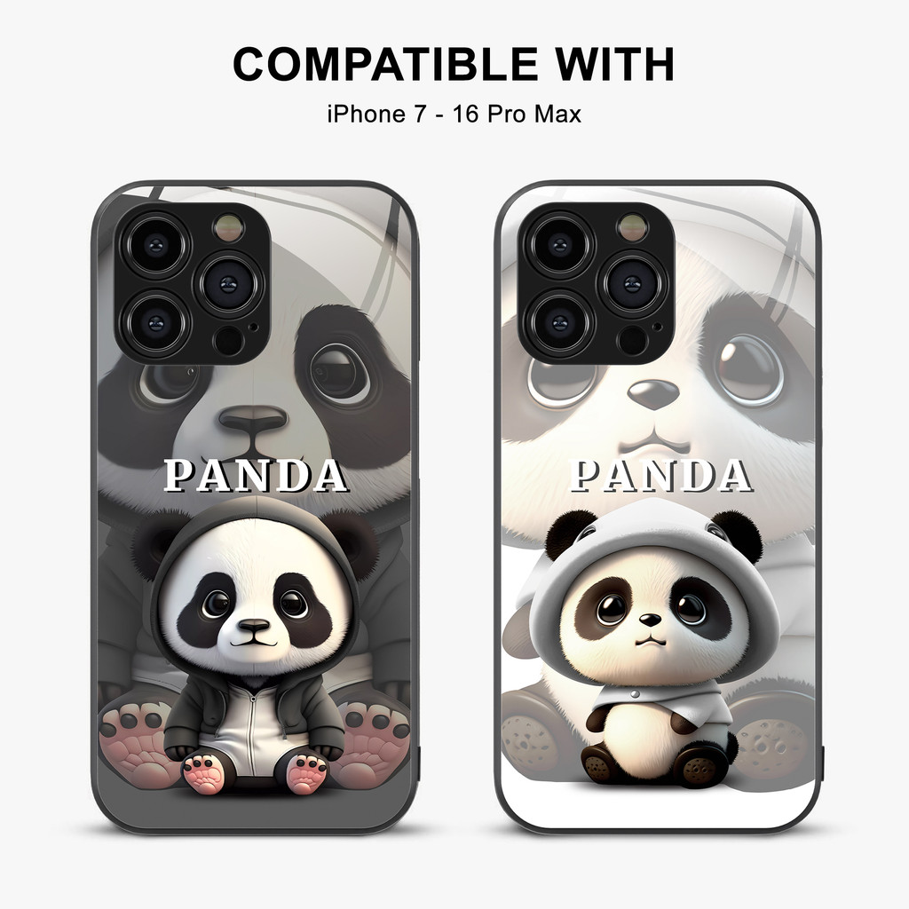 Casing Handphone Couple Panda Lucu untuk iPhone 16 15 14 13 12 mini 11 Pro Max Xr Xs Se 8 7 Plus 6 6
