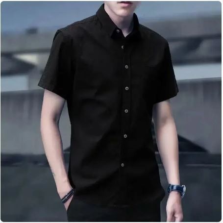 Baju Kemeja Pria Dewasa Lengan Pendek Baju Kantor Hem Cowok Polos Kekinian Warna Hitam Sage Green Pu