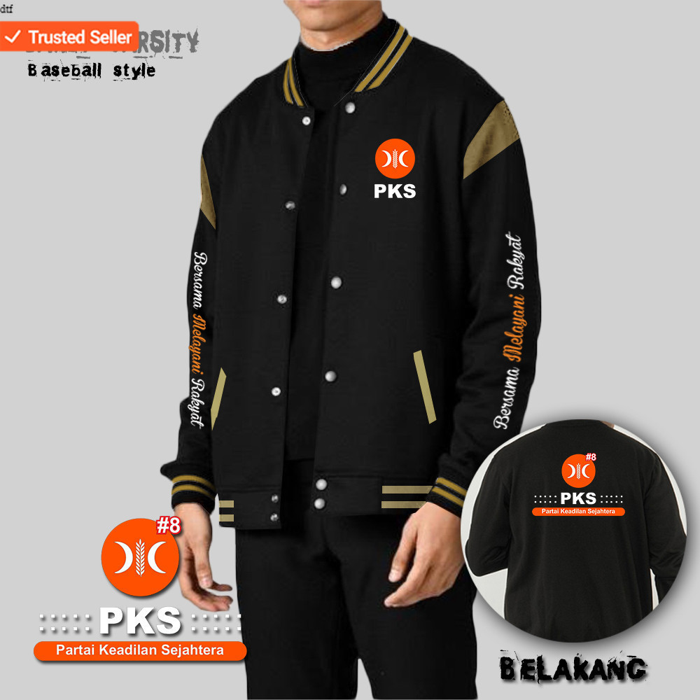 JAKET BASEBALL PARTAI PKS TERBARU / JAKET PEMILU PKS KEREN / JAKET BASEBALL CUSTOM SABLON
