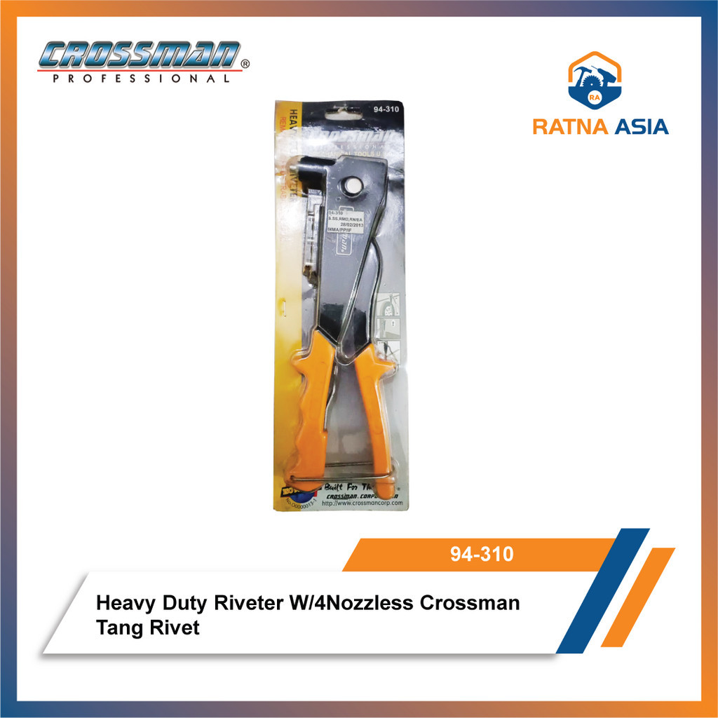 Tang Rivet Crossman Hand Riveter Heavy Duty W/4Nozzless