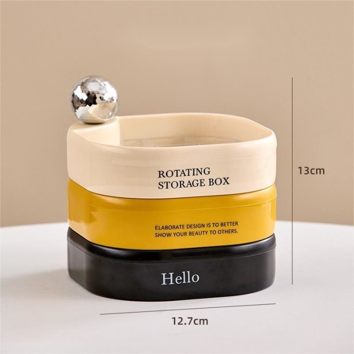 Jewelry Box Kotak Perhiasan Dapat Diputar Kotak Kalung Perhiasan - Krem-Kuning