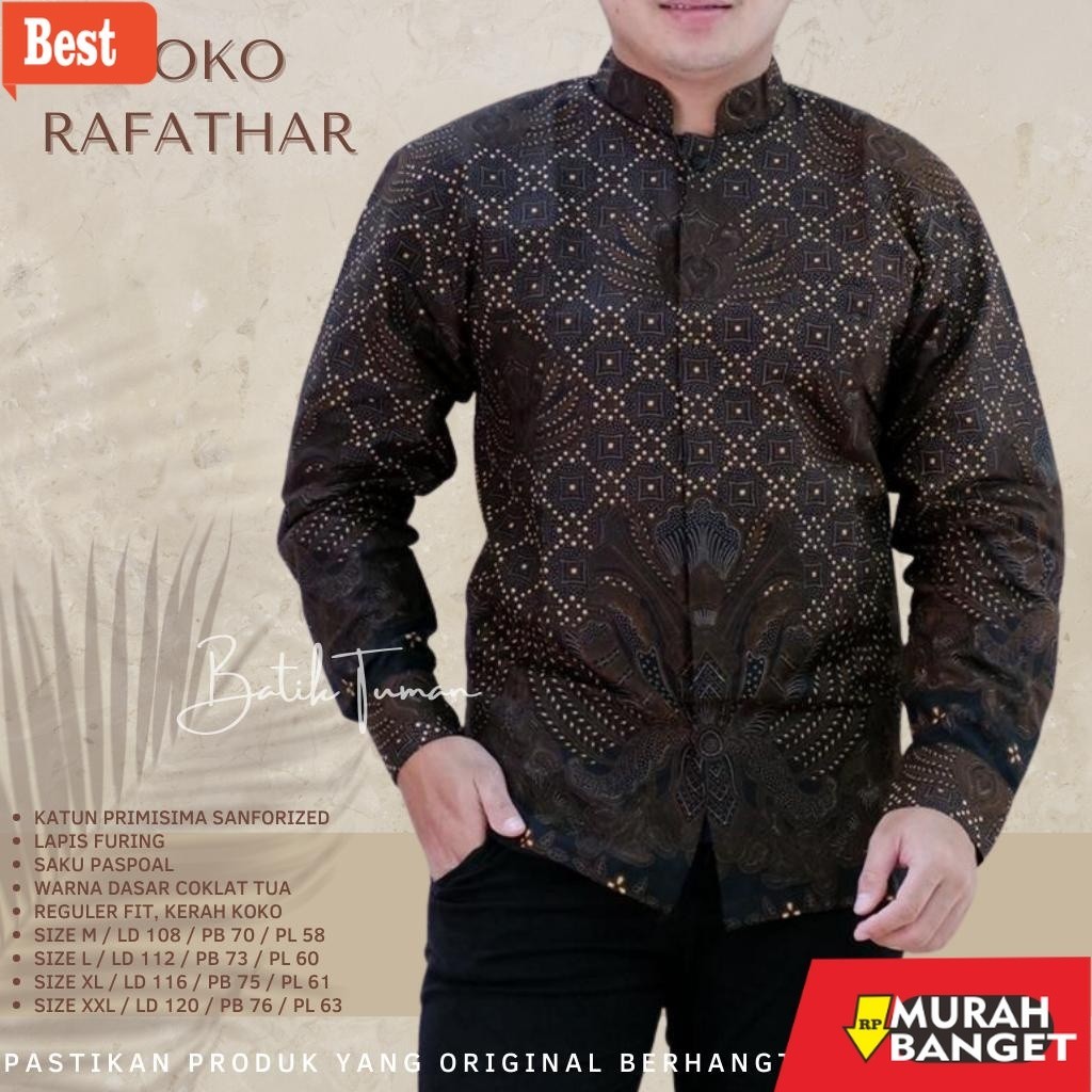 Baju muslim lengan panjang- KOKO RAFATHAR Koko Batik Pria Lapis Furing Batik Katun Primisima Baju Ko