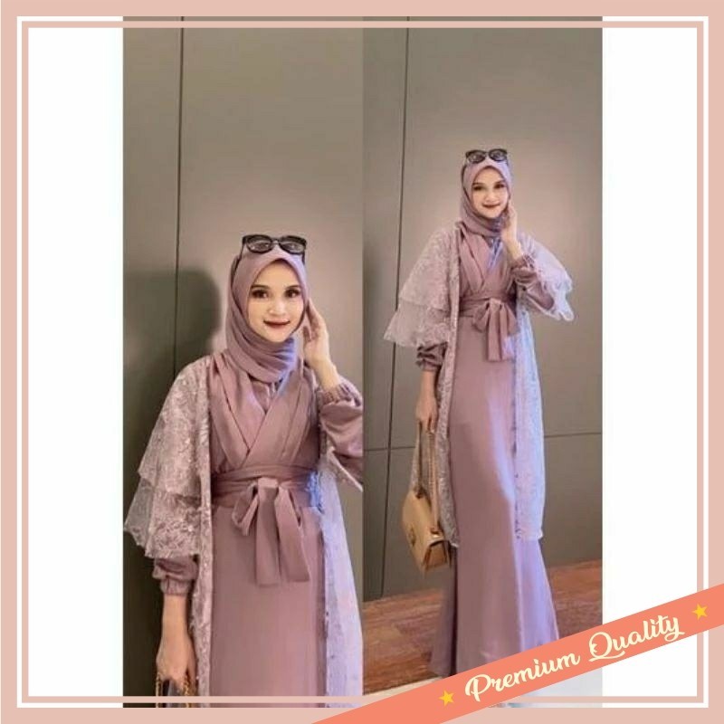 Gamis Kekinian Remaja Anak Dewasa Murah Keren / Maudy Dress Kimono Satu Set Inner Outer Queenbee Fas