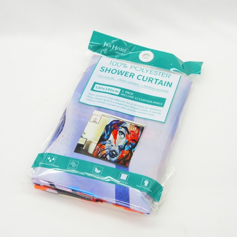 Tirai Kamar Mandi Waterproof Bahan Tebal Motif Desain Grafiti / Gorden Kamar Mandi + Kaitan 12pcs / 