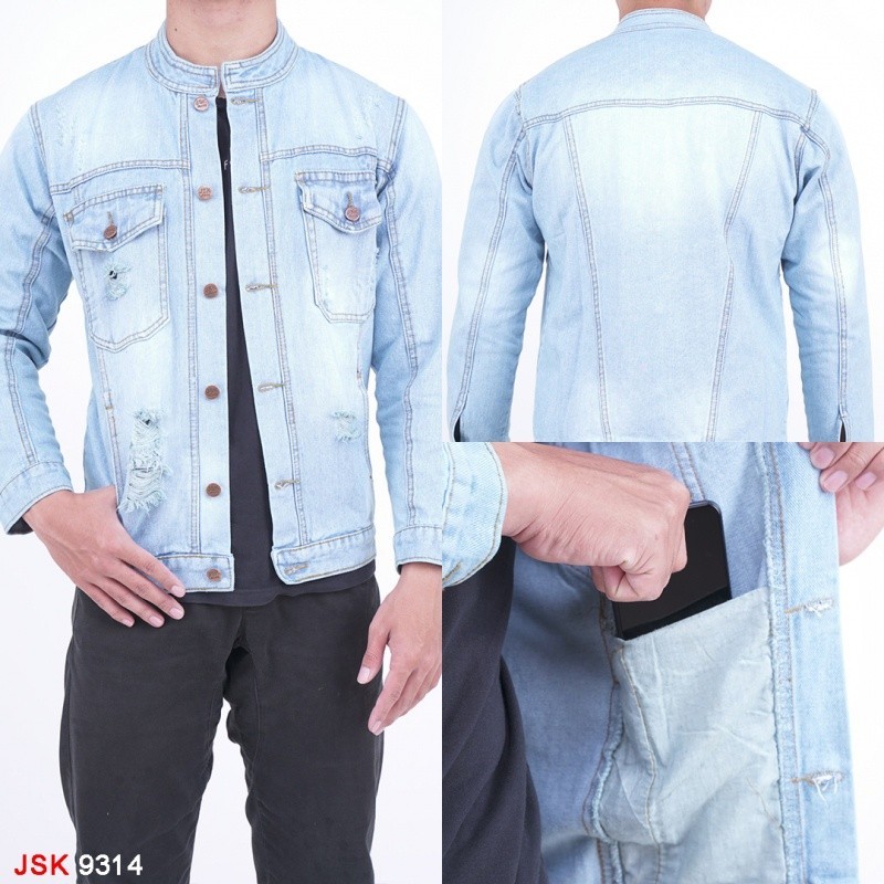Size L-XXL [6 WARNA] Jaket Denim Sobek Distroy Jeans Pria Kerah Shanghai Gaul jins ukuran besar jumb