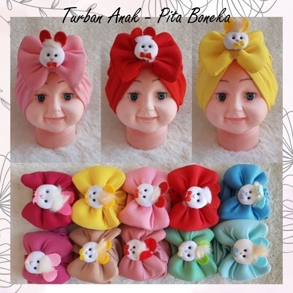 Turban Anak Anak Lucu Motif Pita Boneka Usia 0-3 Tahun / Turban Bayi Perempuan Bahan Jersey