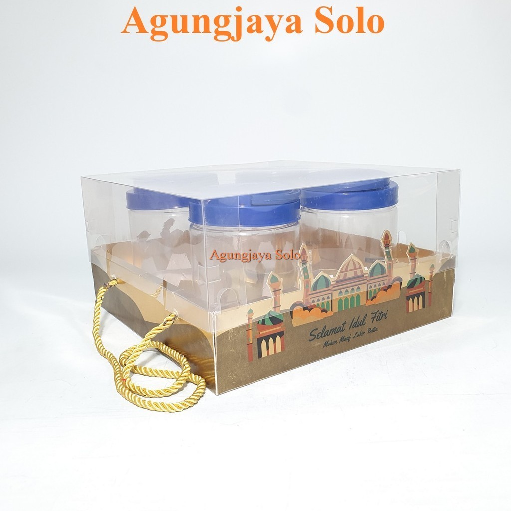 Toples Lebaran 800 ml Tabung Tutup Handle Hampers Elegan + Mika Isi 4 / Toples / Hampers / Kotak Ham