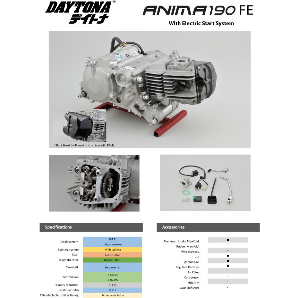 Mesin Daytona Anima 190cc Electric Starter Racing Engine