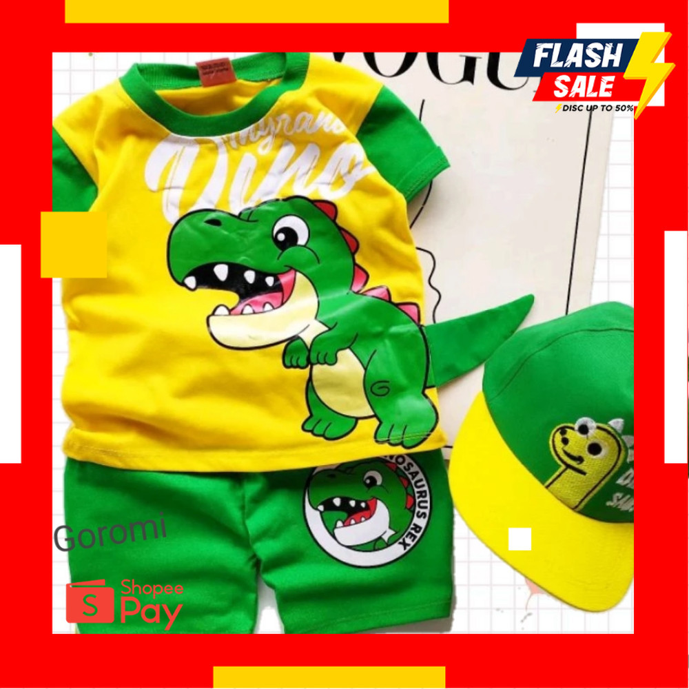 PAYDAY 3.3 | Baju Setelan Anak Dinosaurus Cowok Cewek Ada Topi Untuk Umur 1-10 Tahun