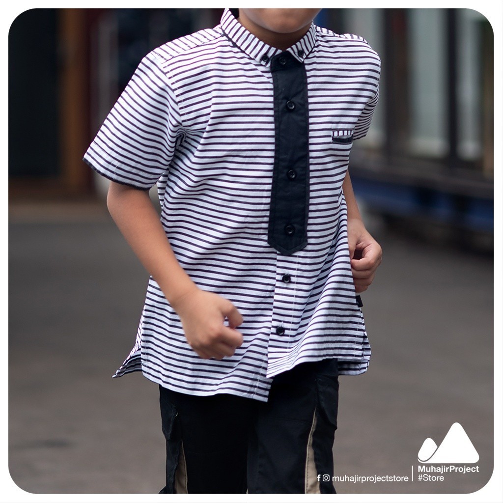 Kids Striped Shirt Short Sleeve Black&White