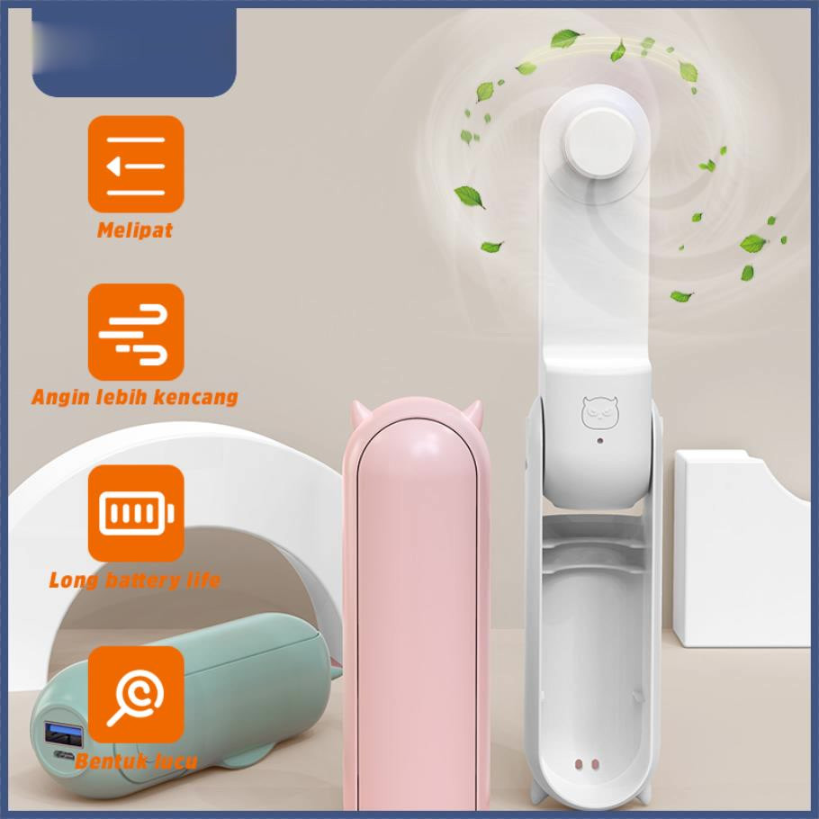 

Kipas Angin Mini Isi Ulang Portabel 2 IN 1 Kipas Tangan dengan Powerbank Bahan TPE Lembut