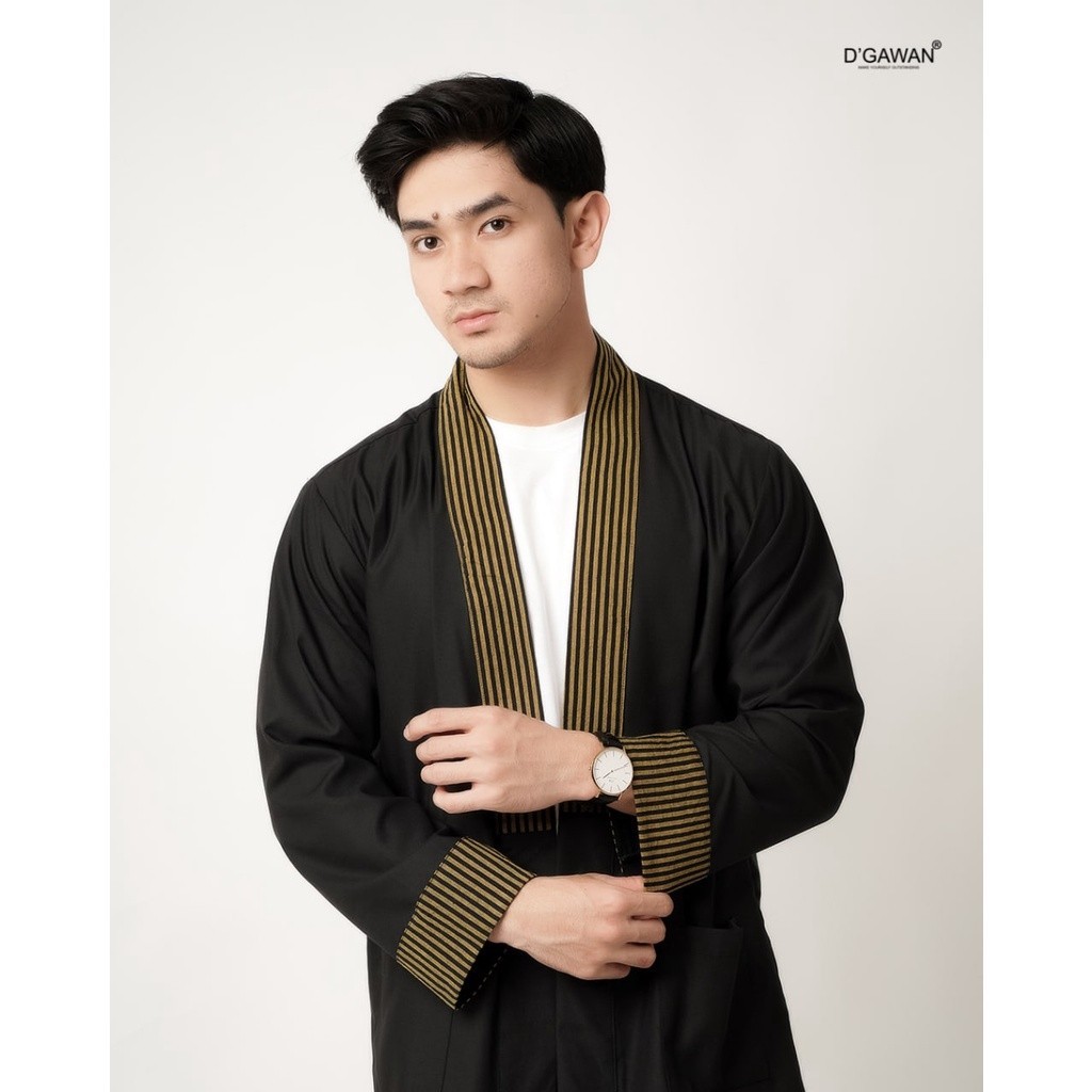 LURIK JAWA Lurik SURJAN V2 KIMONO Black Baju Kimono Outer Atasan Pria Dewasa Outfit Lebaran Etnik Ba