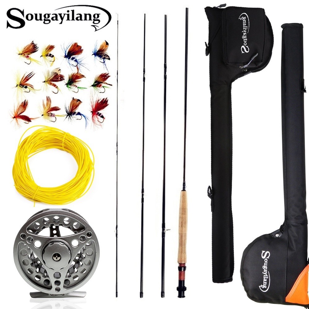 Sougayialng 2.7M #5/6 Fly Fishing Rod Set 4 Section Fly Rod and Fly Reel Combo with Fishing Lure Lin