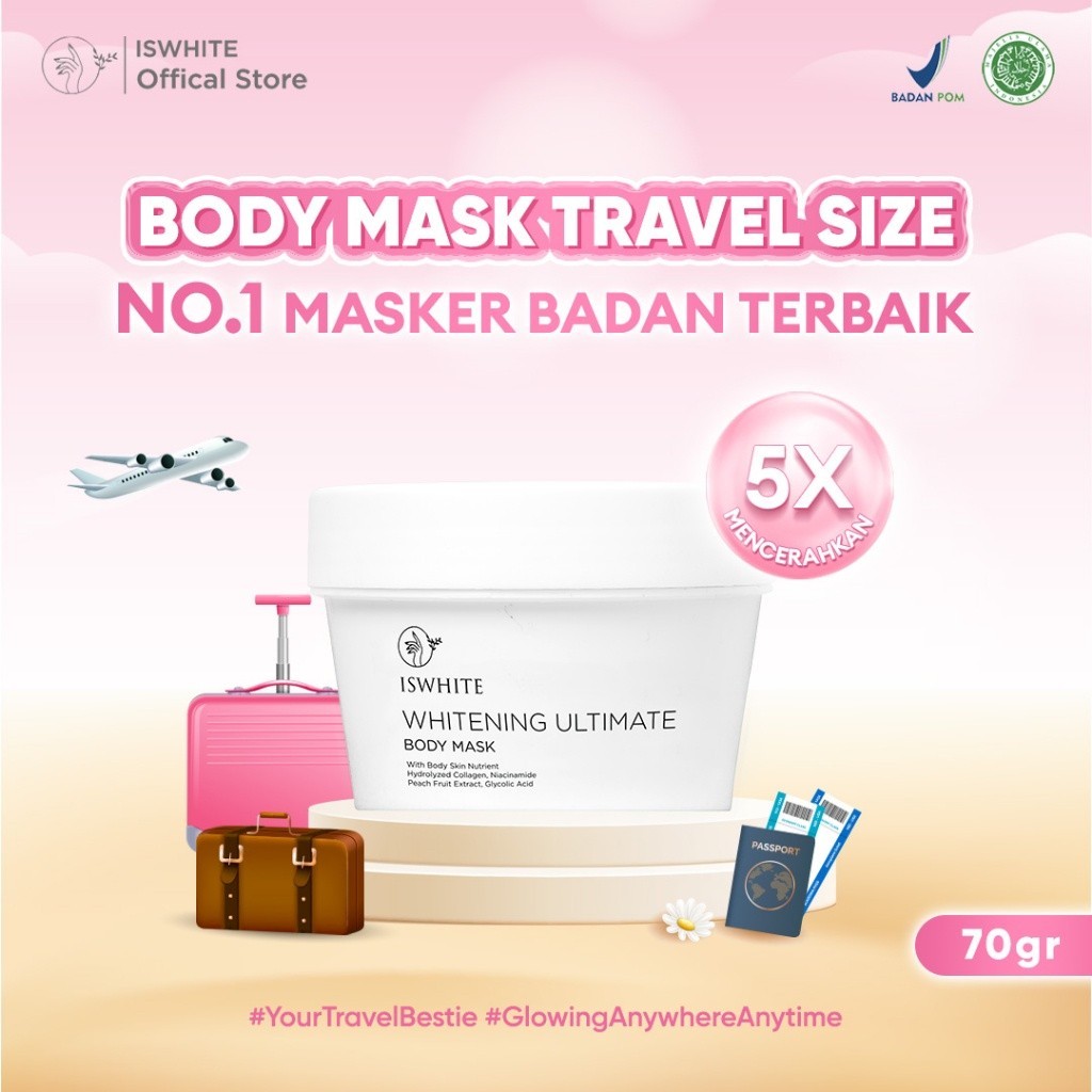 ISWHITE Body Mask Travel Size 70gr Pencerah Tubuh Body Mask Masker Badan Mini Size Iswhite Is White