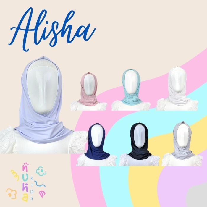 ✨LARIS✨ -Jilbab Anak Jersey Premium Bergo Hijab Belahan Depan Alisha M - Silver, M