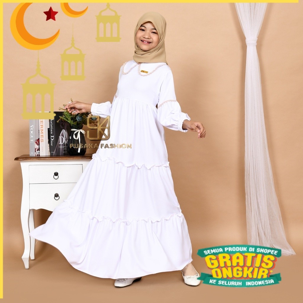 NAYLA kids gamis anak muslim perempuan tanggung long dress serut susun kid wanita anak usia 4 - 14 t