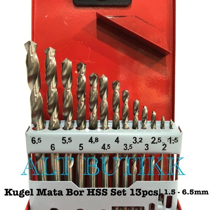 mata bor besi kugel KUGEL MATA BOR BESI HSS SET 13 PCS | DRILL BIT SET 1.5 - 6.5 mm