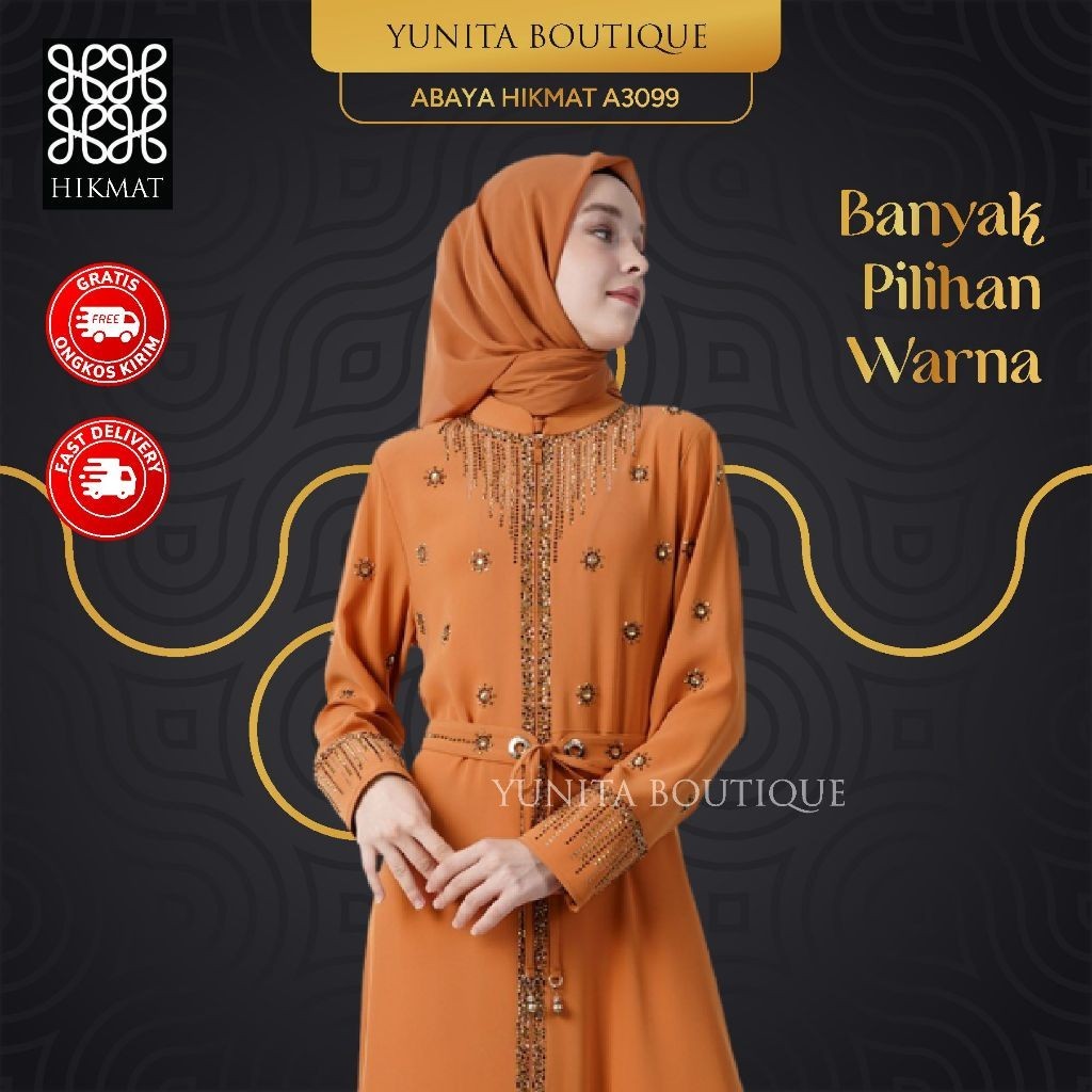 Abaya Hikmat A3099 Gamis Elegan Pakaian Baju Muslim Wanita Terlaris By Abayahikmat_yunitabutik