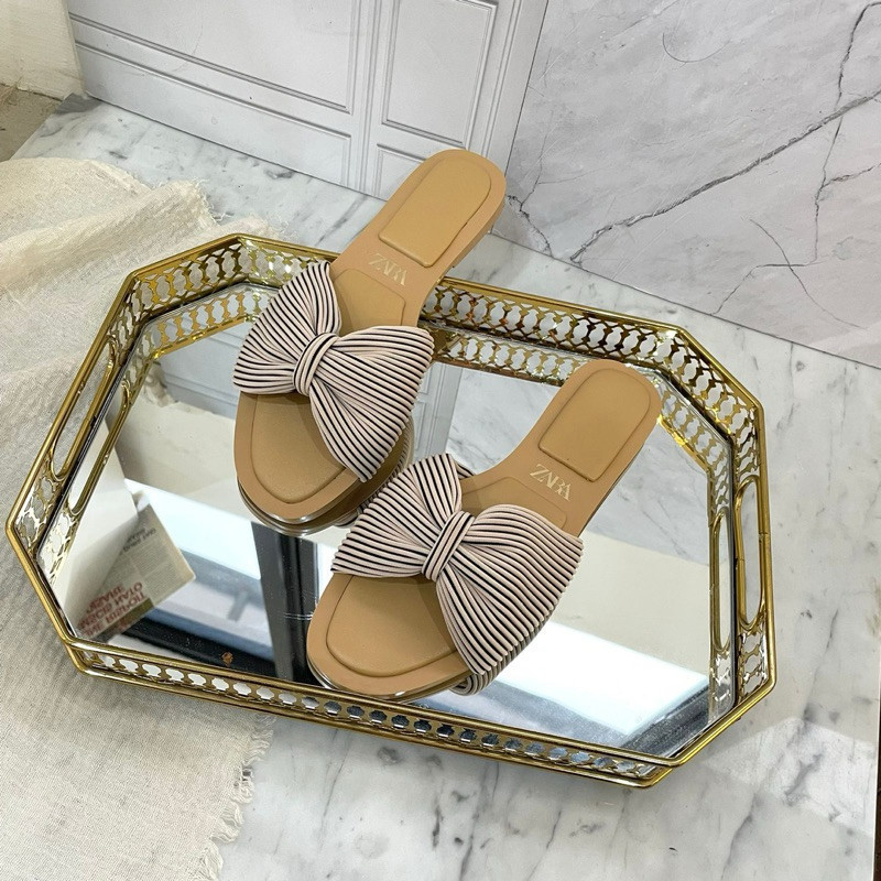 Ribbon slippers sandals by Zara import high quality fashion shoes sandal pita wanita kantor kerja ca