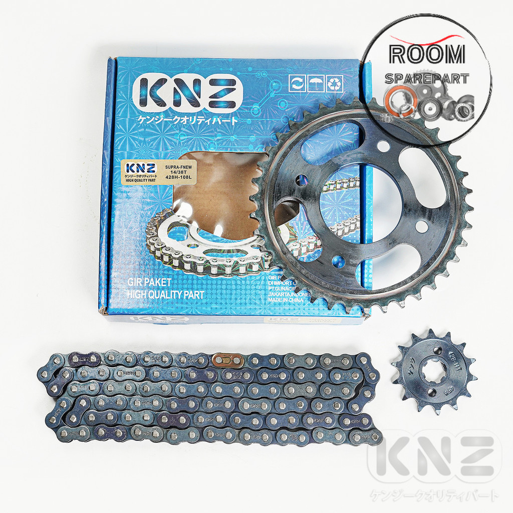 Knz Gear Set Rantai Gear Paket SUPRA FIT NEW 428H - 134L 38T / 14T Merk KNZ