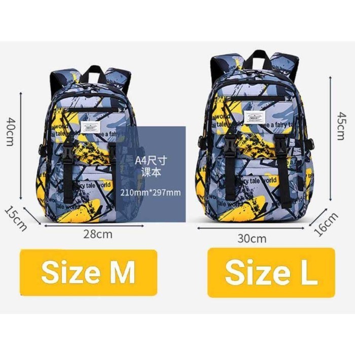 Tas Sekolah Anak Laki Laki Impor / Tas Anti Air / Tas SD SMP TA038 - Loreng Biru M