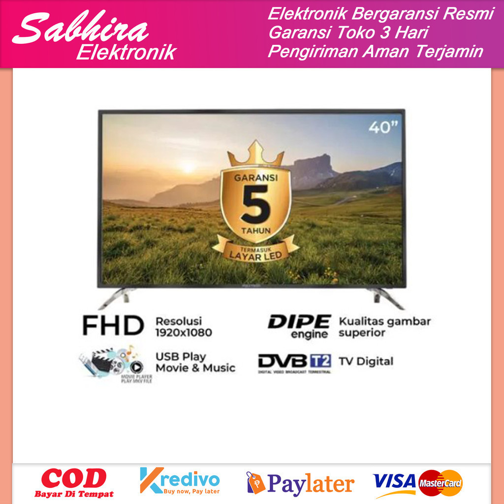 Tv led TV polytron40 inch full hd pld 40V8953 garansi resmi