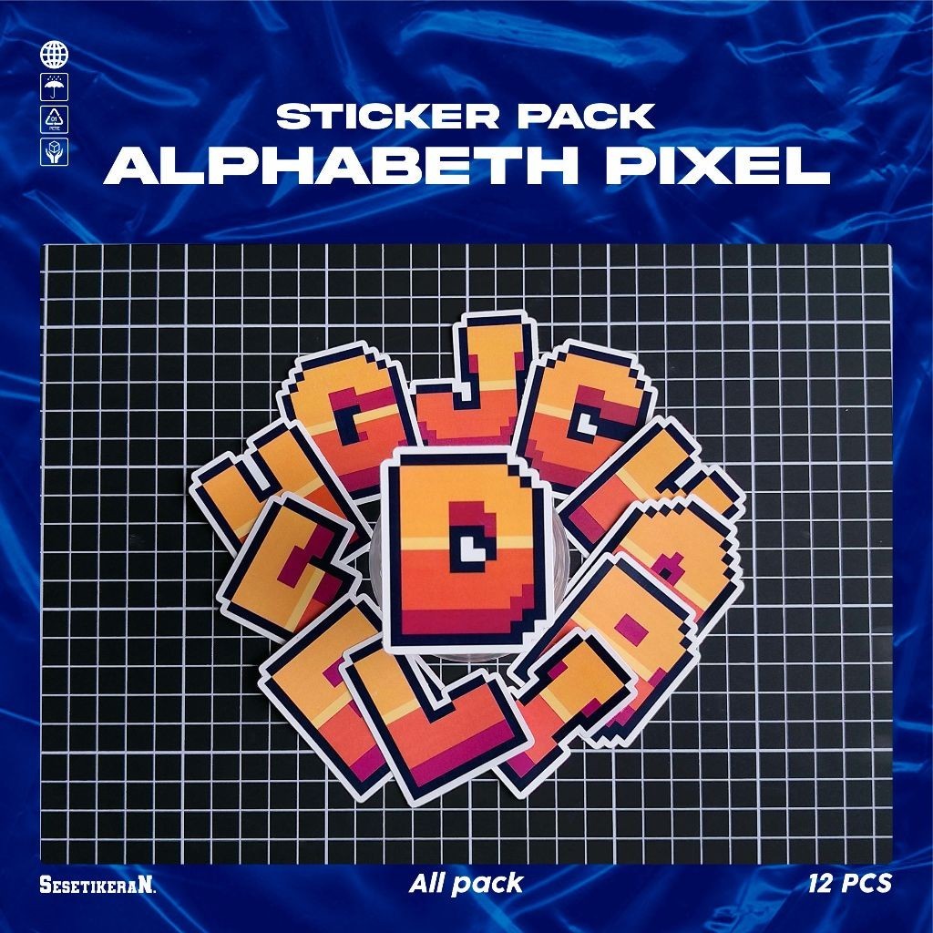 

COD✨ Sesetikeran Stiker Pack Alphabet Pixel Colorfull Keren Untuk Koper Laptop Skateboard