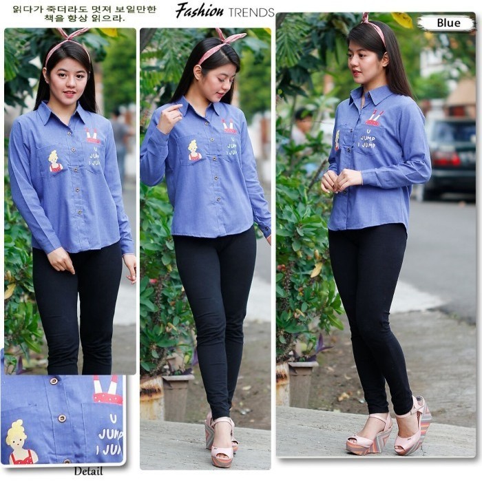 Baju Hem Ayumi OX Kemeja Wanita denim Biru Kekinian