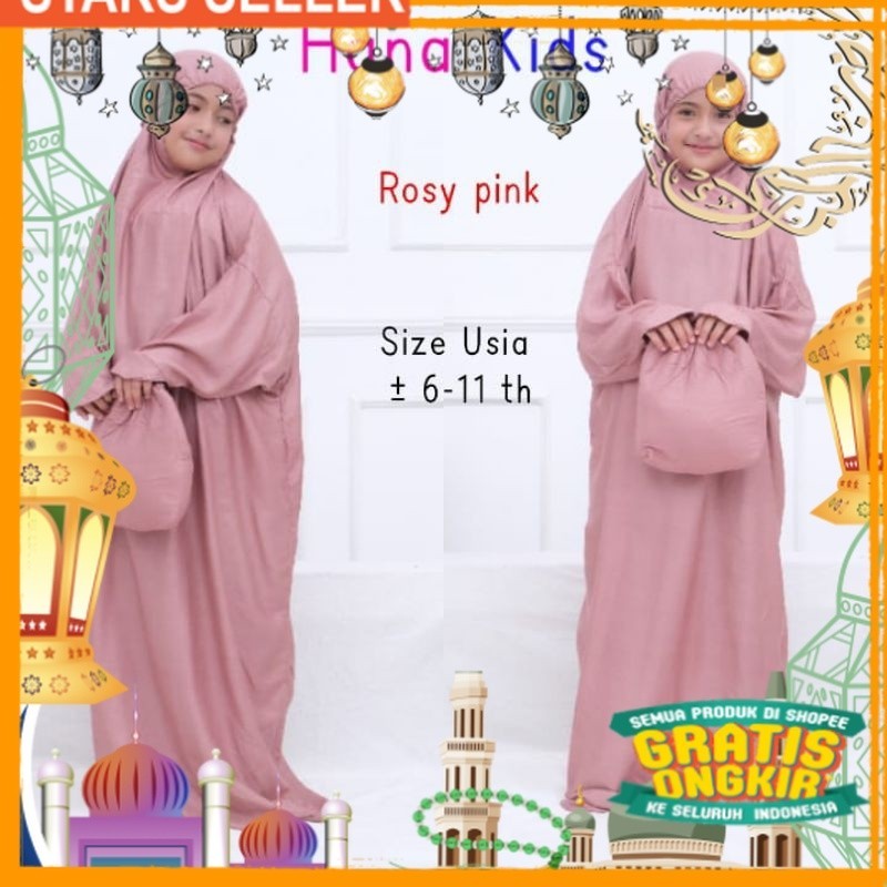 mukena anak terusan/mukena anak polos/hana kids/ Pink Dusty Fanta Merah muda