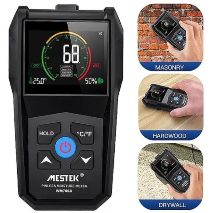 Pinless Moisture Meter Mestek WM700A Wood Concrete MC Tester Tembok