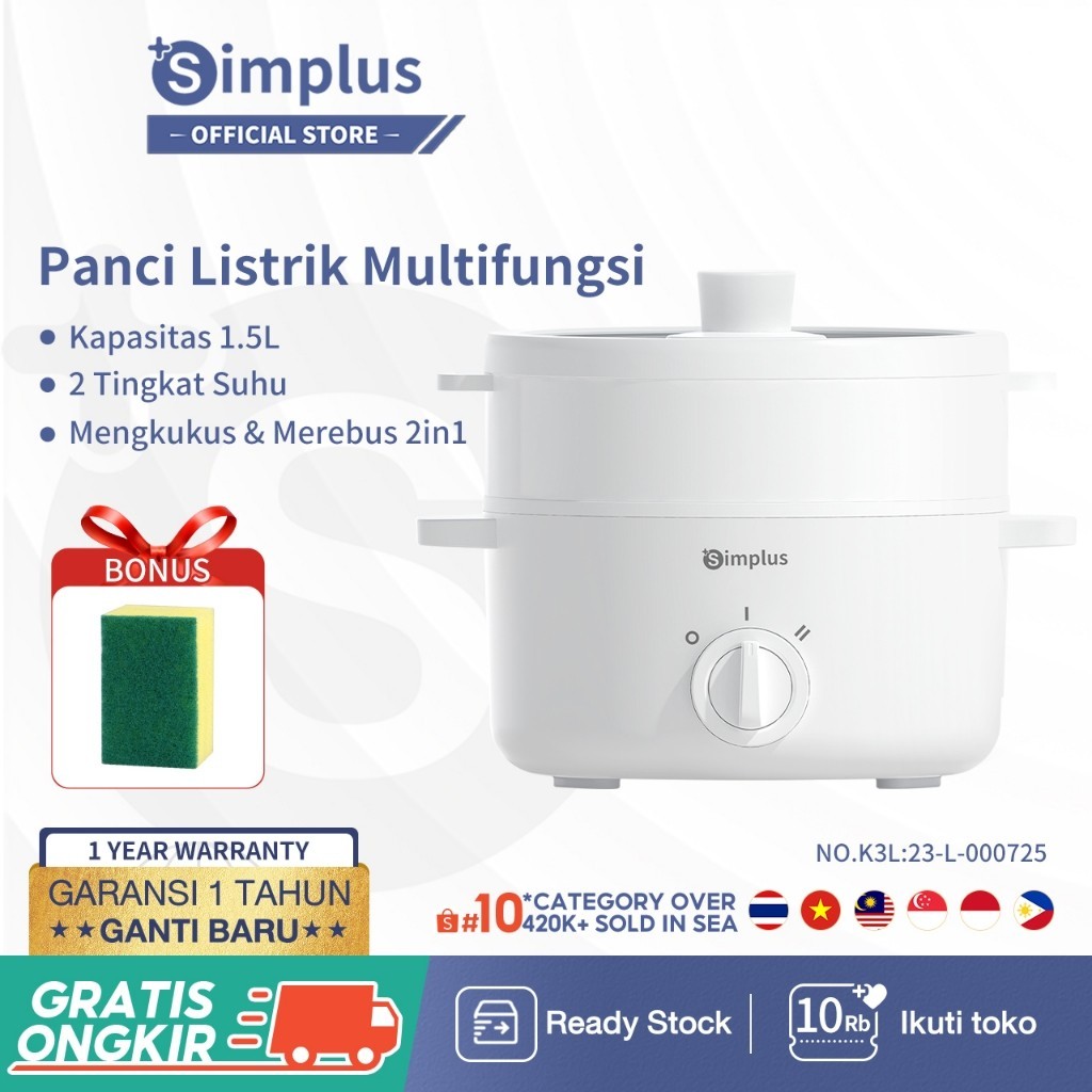 Simplus Panci Listrik Multifungsi Pengukus Anti Lengket Pengukus Panci Panas dengan Pengaturan Suhu 