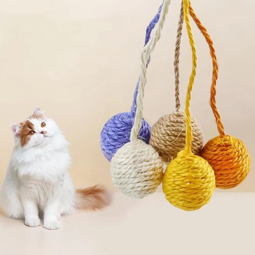 Mainan Gigitan Kucing Bola Tali Gantung Kandang Bandul/ Mainan Kucing Mainan Kucing Bola Bel Warna B