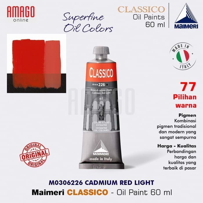 

Cat Minyak Lukis MAIMERI Classico - Oil Paint - Cadmium Red Light - 60ml - M0306226