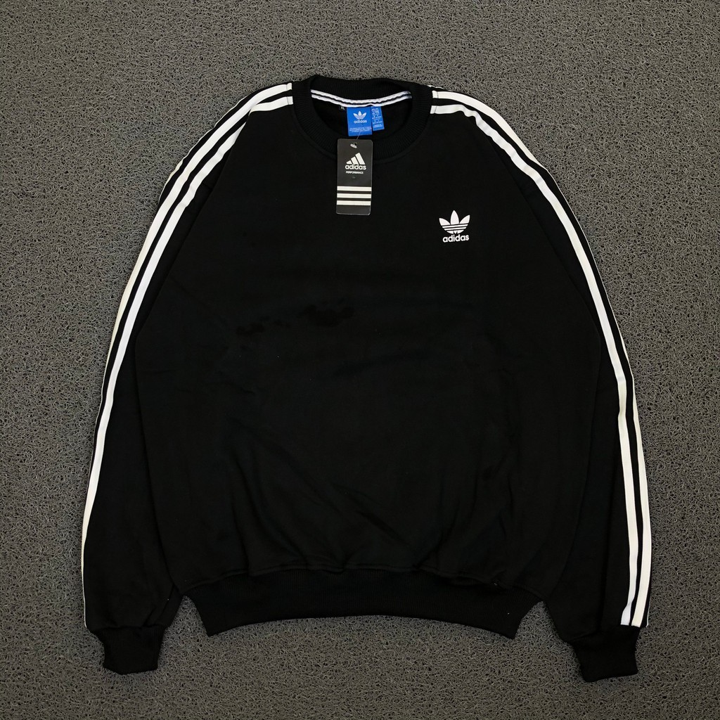 Sweater Adidas 3 Stripes Small Casual Trefoil Firebird Pria Wanita Black Premium Crewneck