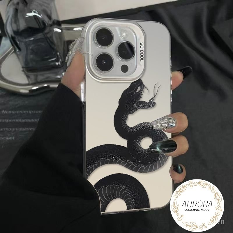 Casing hp ponsel perak anti guncangan pola kulit ular mini untuk Iphone 15 15 Pro 15 Pro Max 15 Plus