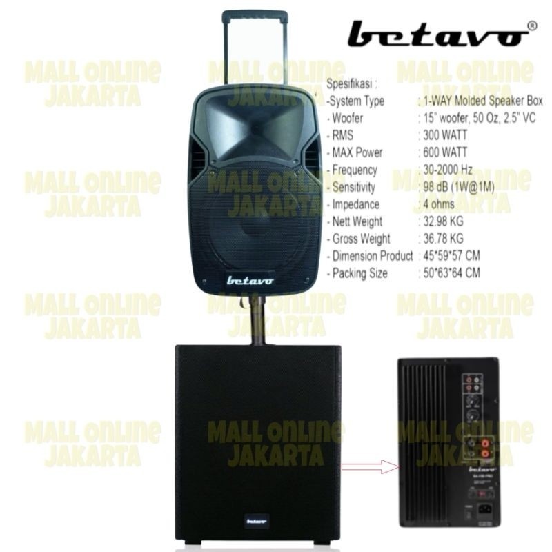 PROMO SPESIAL Paket Speaker aktif portable Betavo 15 inch Ps1588 Subwoofer aktiv 15 inch Sa 150Pro