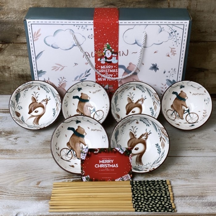 

[New Arrival]Promo!!! Kuma Japanese Bowl set / paket kado hampers souvenir mangkok jepang - Natal Set isi 6