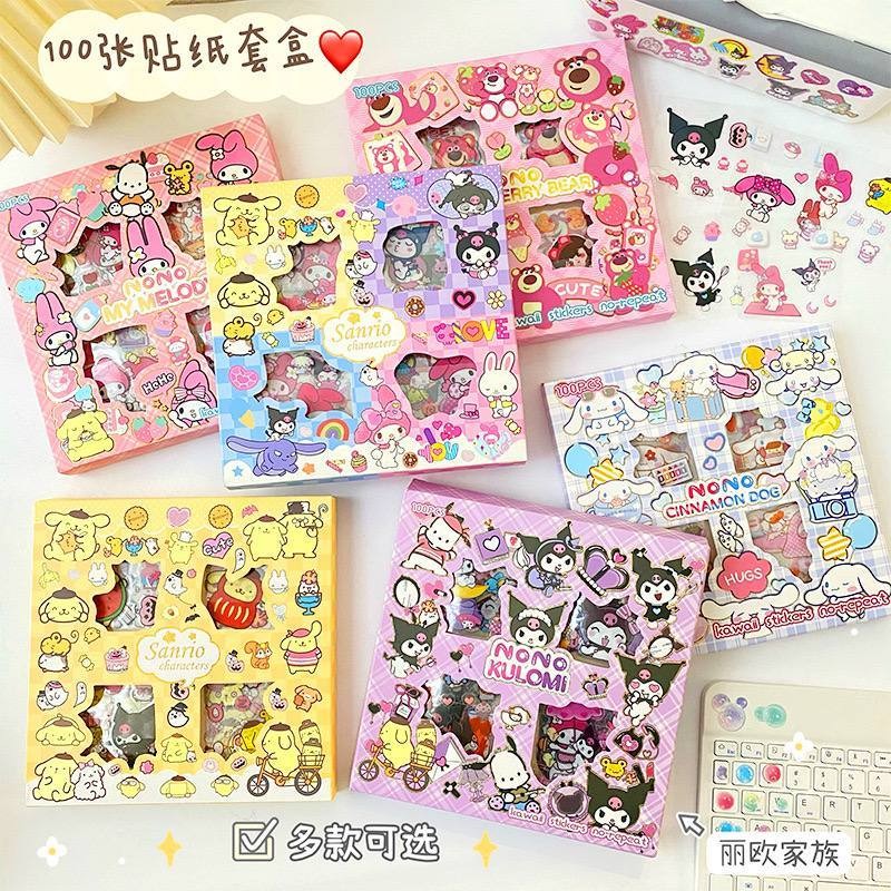 

SET BOX STICKER SANRIO KUROMI MELODY/ 100 PCS STICKER KUROMI/ STICKER WATERPROOF DIARY