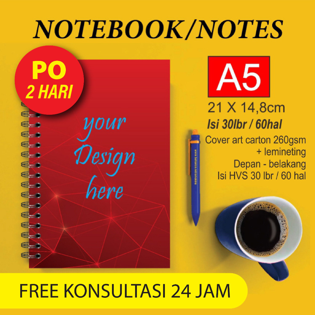 

Buku Catatan / Notebook/Notes Spiral Custom A5 isi 30 lembar garis/polos