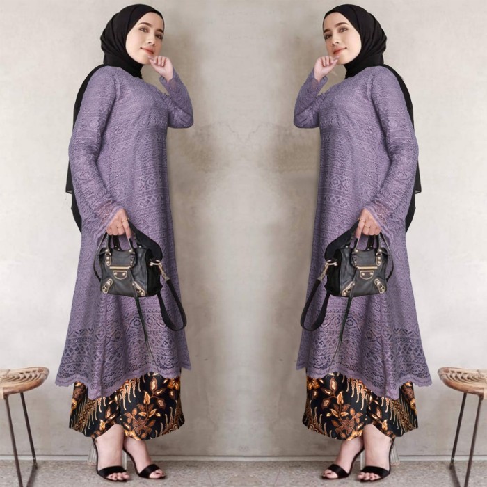 "V.NLN" - BEST SELLER setelan kebaya brokat farah andira 4 wrna kebaya tunik wanita brokat - Ungu