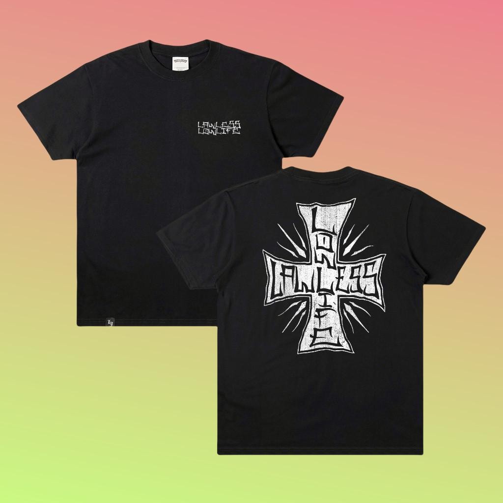 COD】 Lawless Jakarta - Lowlife T-shirt - Black Trendy dan fashionable Crew-neck fashion unisex T-shi