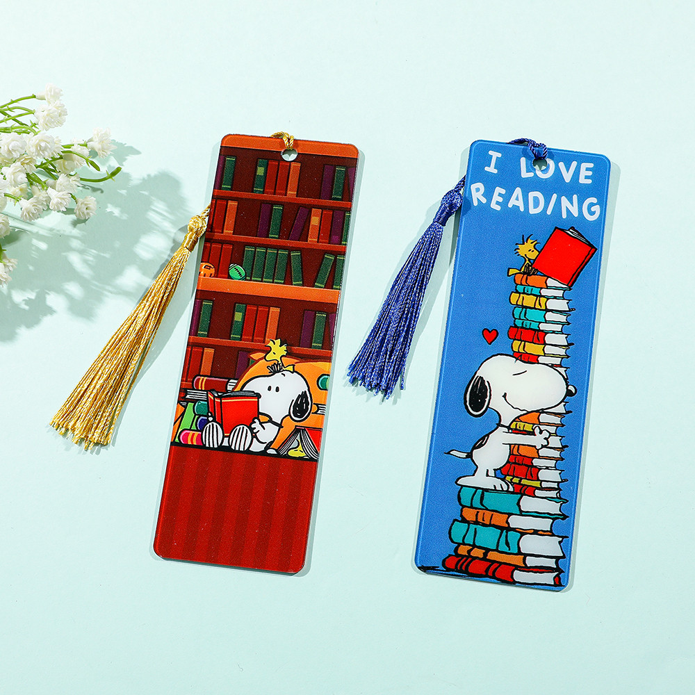 

1pc Cute Cartoon Snoopy Book Mark Acrylic Bookmark with Tassel for Anime Fans Collection, Holiday Gift Reading Marker Stationery