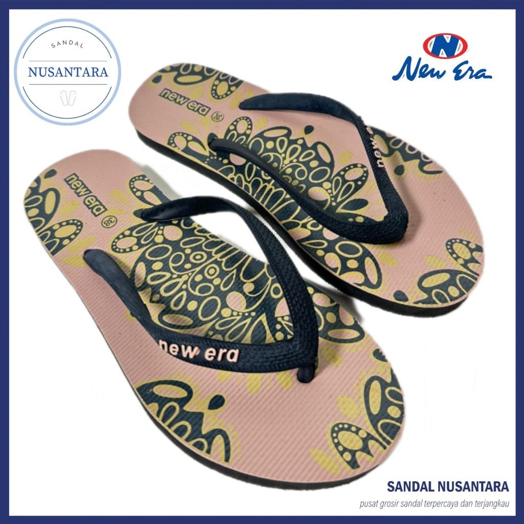 Sandal Jepit Karet New Era Batik Indonesia Coklat Hitam Pink Abu-abu Pria Wanita Anak