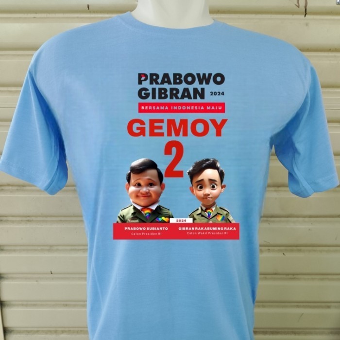 Kaos Oblong Gemoy 2 Prabowo Gibran - Biru Muda, M
