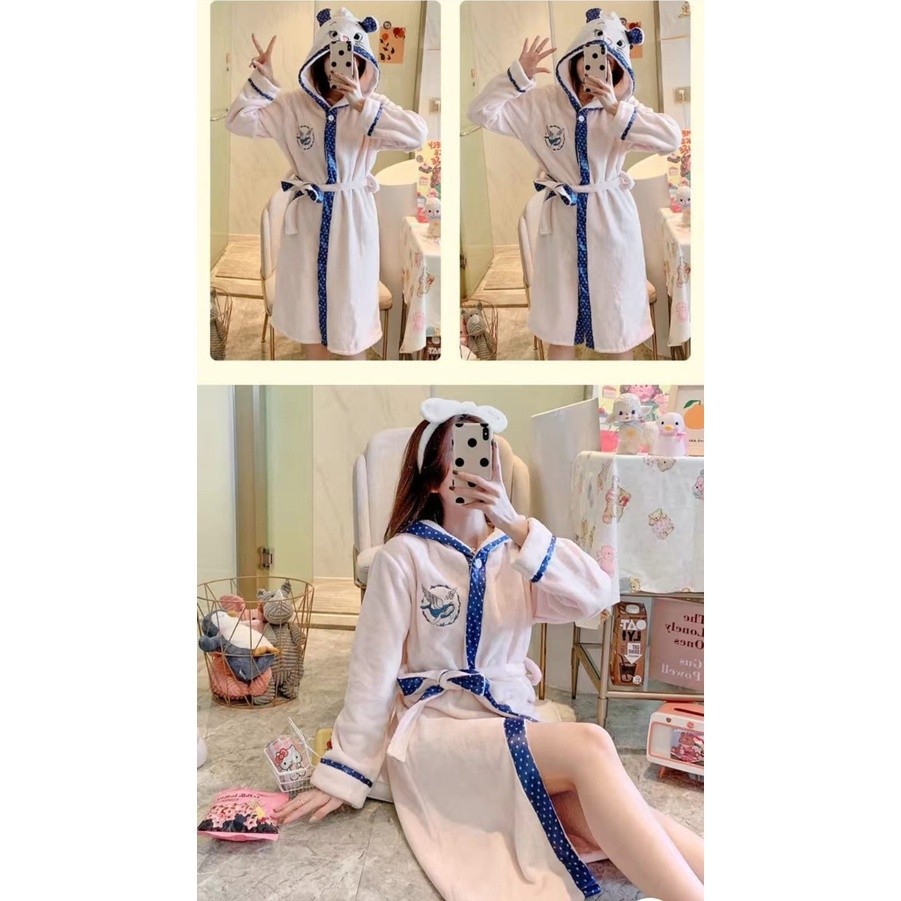 kimono handuk/kimono bahan bludru bulu tebal import SETELAN SETCEL ONESET SET PIYAMA BAJU TIDUR  CEW
