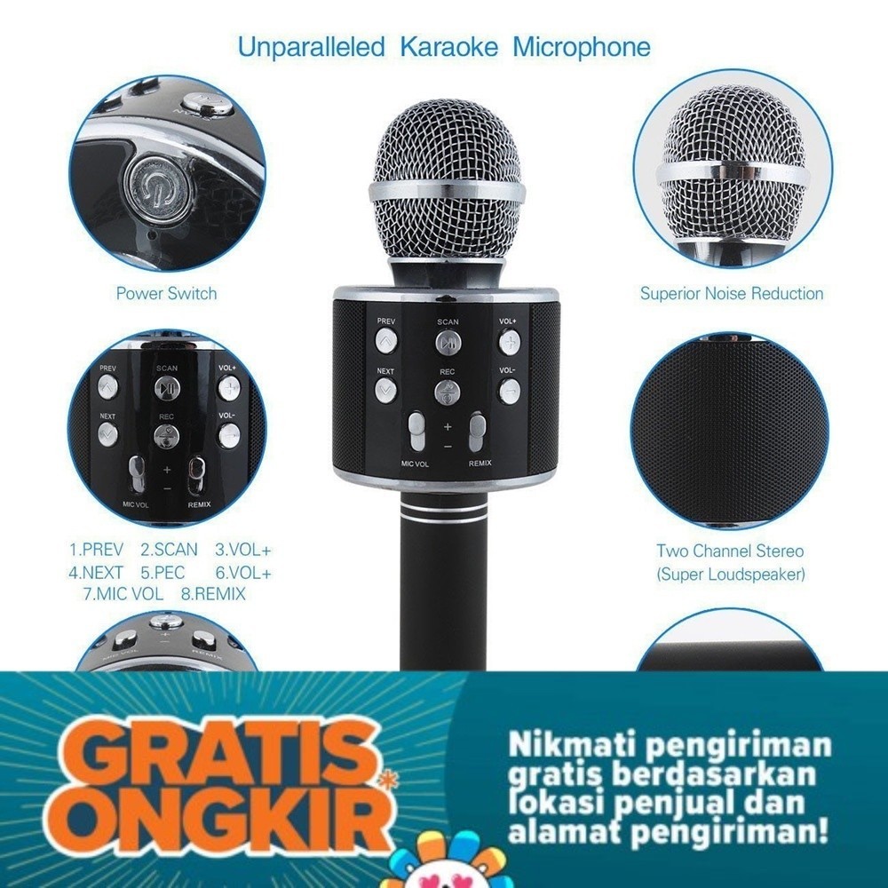 GRATIS ONGKIR BELI 1 GRATIS 1 Microphone Karaoke Bluetooth WS-858 Speaker SUARA JERNIH mic karaoke b