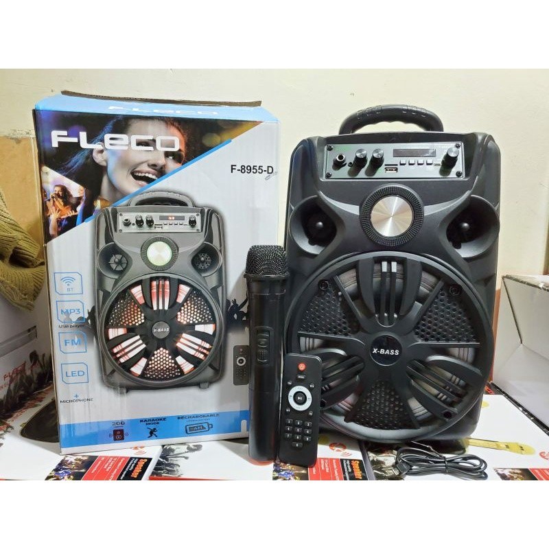 Gas Cod Speaker Bluetooth Karaoke Fleco F-8955C/D 8,5Inchi Bonus Mic Wireless Dan Remot FM Radio aux