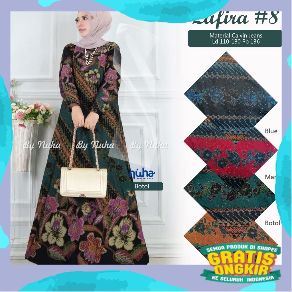 Baju Gamis Jumbo Ld 130 Gamis Calvin Jeans Premium Motif Zafira 8 Terbaru/Ramdhan Lebaran